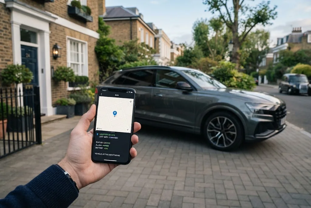 Premium car security setup with vehicle tracking technology